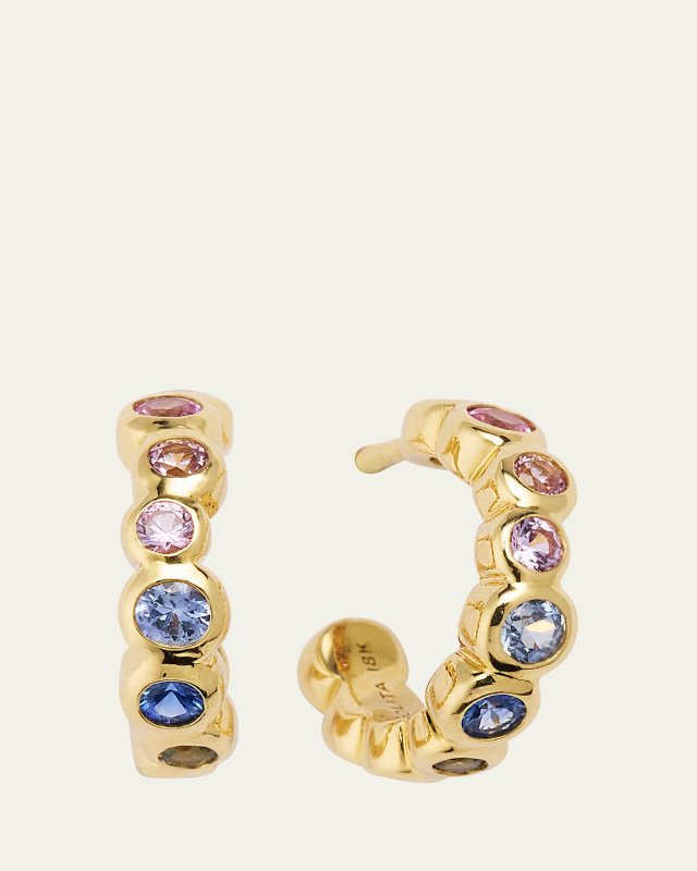 18K Starlet Tiny Hoop Earrings with Rainbow Sapphires